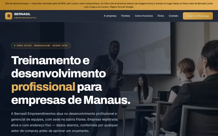 Tela de site de empresa de treinamento corporativo criado pela AZVEN